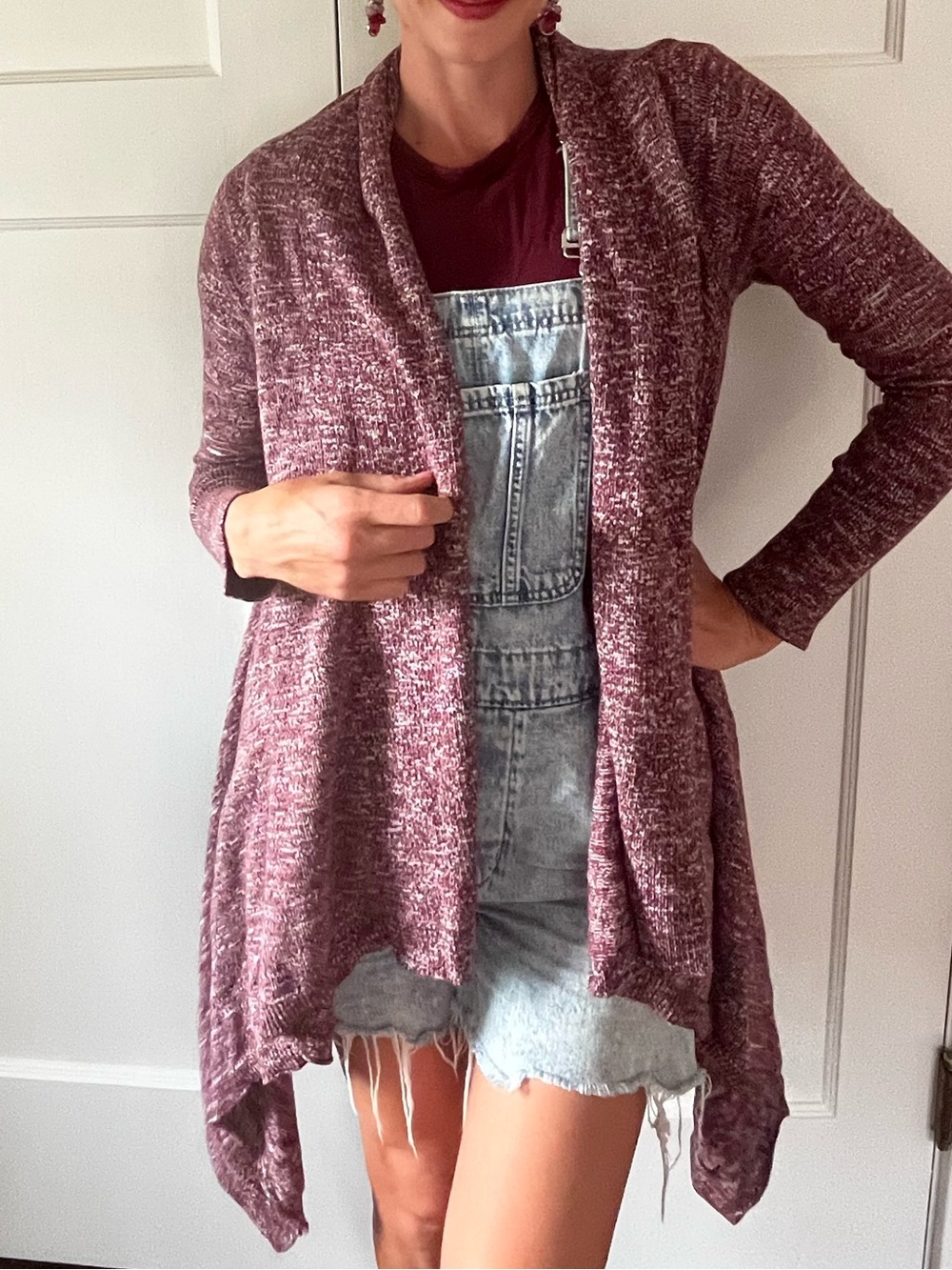Lucky Brand Women’s Draped Open-Front Long Cardigan Sweater - burgundy/wine S